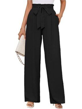 Wide Leg Lounge Pants High Waisted Drawstring Tie Knot Loose Casual Trousers